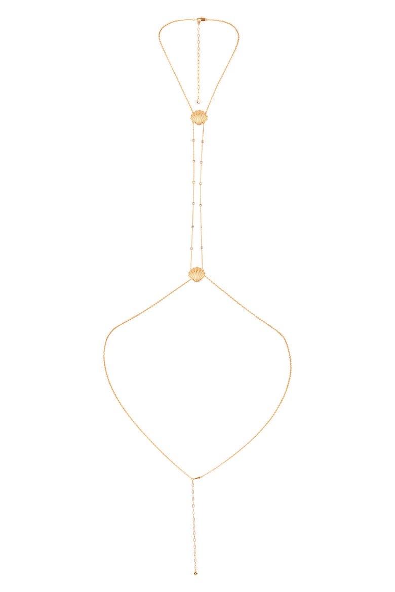 Scallop Shell & Crystal Body Chain, Main, color, GOLD