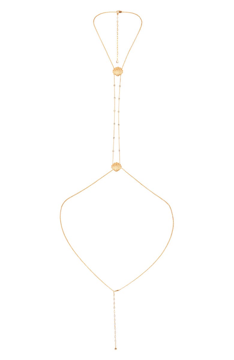 Ettika Scallop Shell & Crystal Body Chain, Main, color, Gold