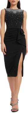 Dress the Population Emily Beaded Side Ruffle Cocktail Dress