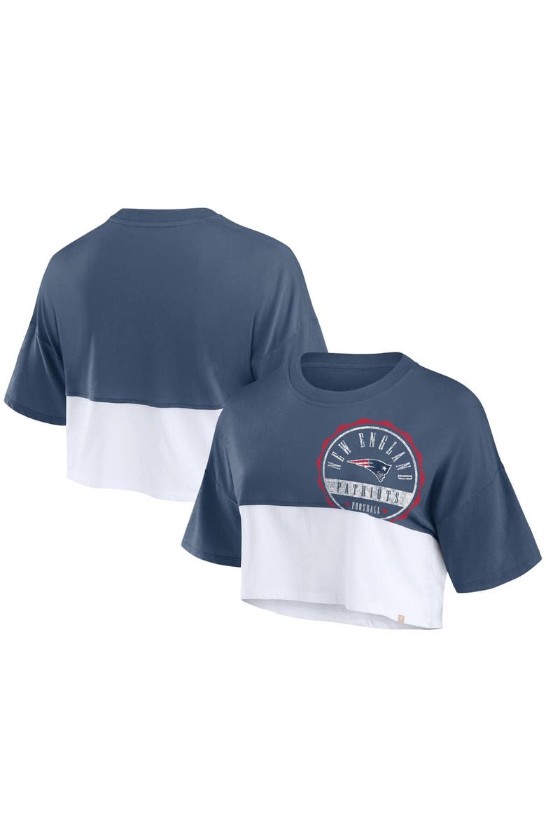 FANATICS Women's Fanatics Branded Navy/White New England Patriots Boxy Color Split Cropped T-Shirt, Main, color, Navy