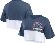 FANATICS Women's Fanatics Branded Navy/White New England Patriots Boxy Color Split Cropped T-Shirt
