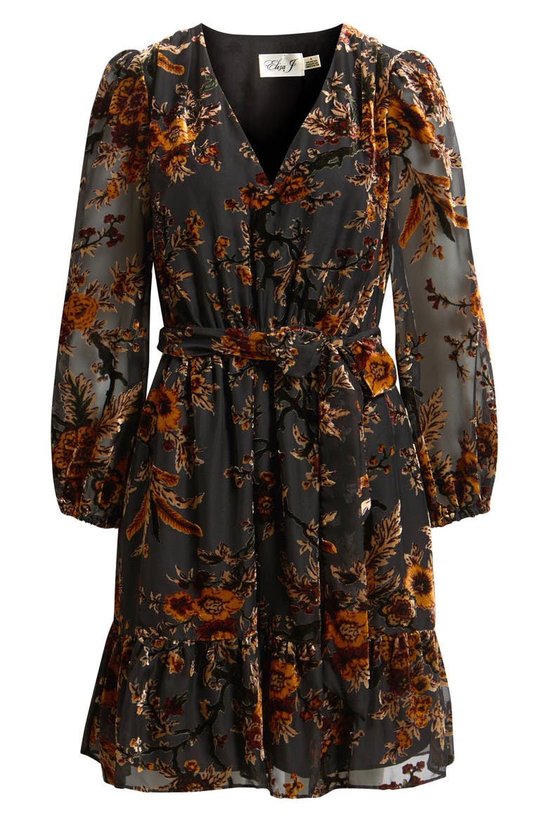 V-Neck Balloon Sleeve Minidress, Alternate, color, BLACK COGNAC