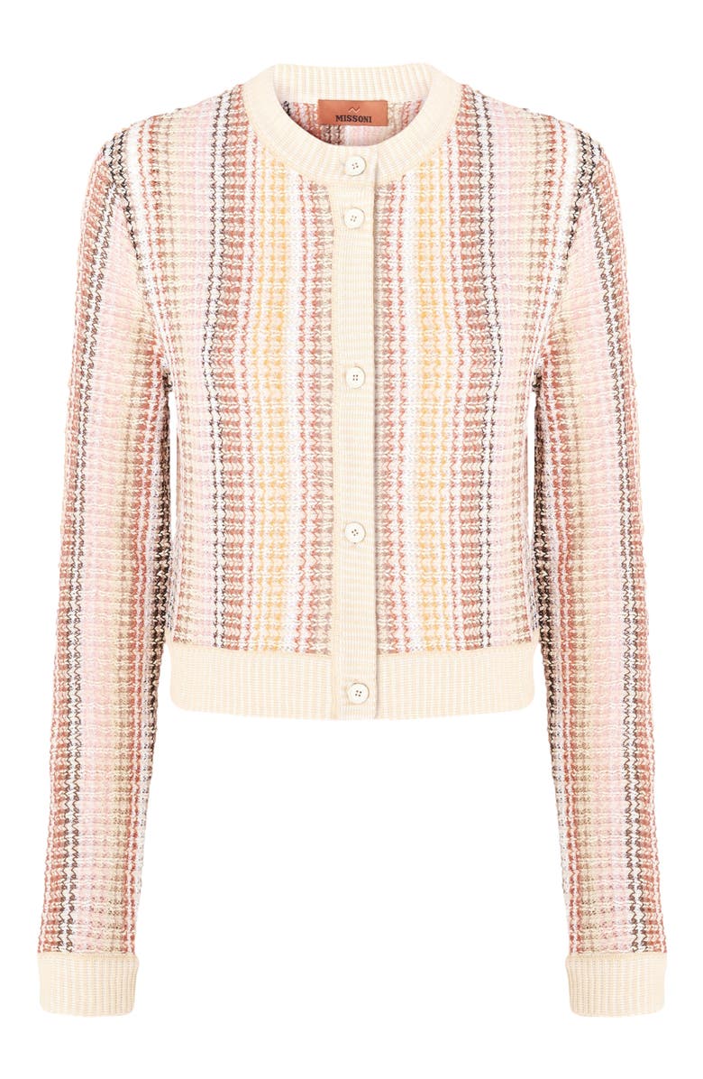 Missoni Crewneck Cardigan In Cotton Blend Caperdoni Motif, Alternate, color, Multicoloured 2
