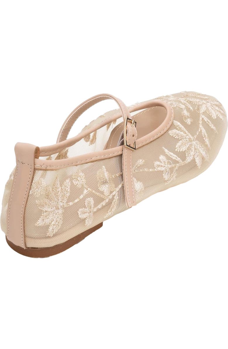 Prologue Shoes Juny Mesh Floral Embroidery Ballet Flat, Alternate, color, Beige Faux Leather
