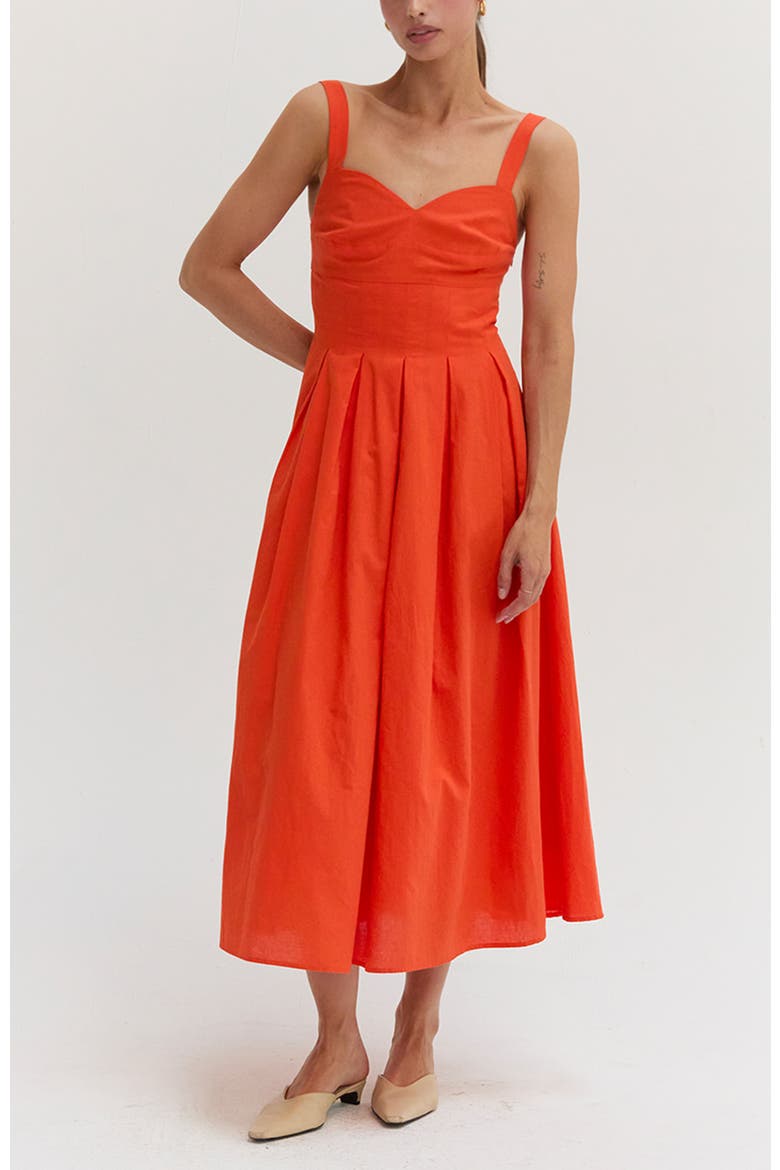 Bustier Cotton Midi Dress, Alternate, color, Poppy