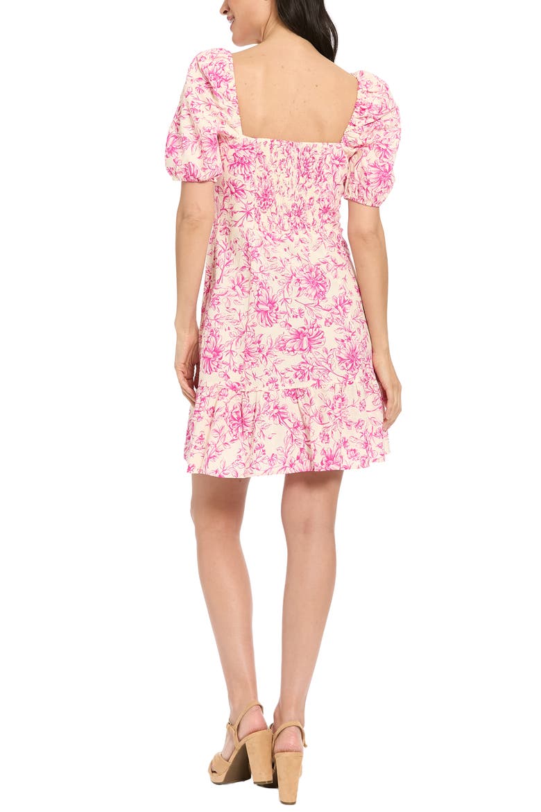 Puff Sleeve Empire Waist Dress, Alternate, color, IVORY/ BRIGHT FUCHSIA