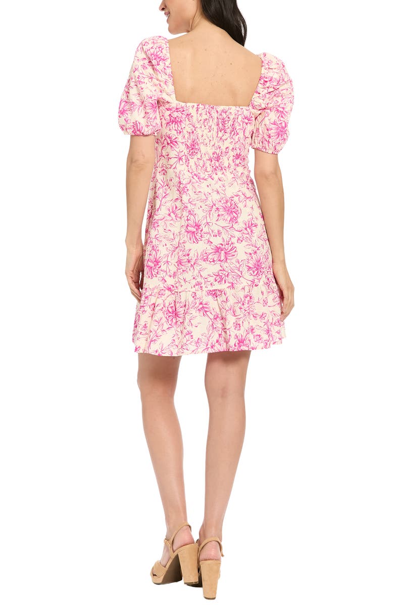 London Times Puff Sleeve Empire Waist Dress, Alternate, color, Ivory/ Bright Fuchsia