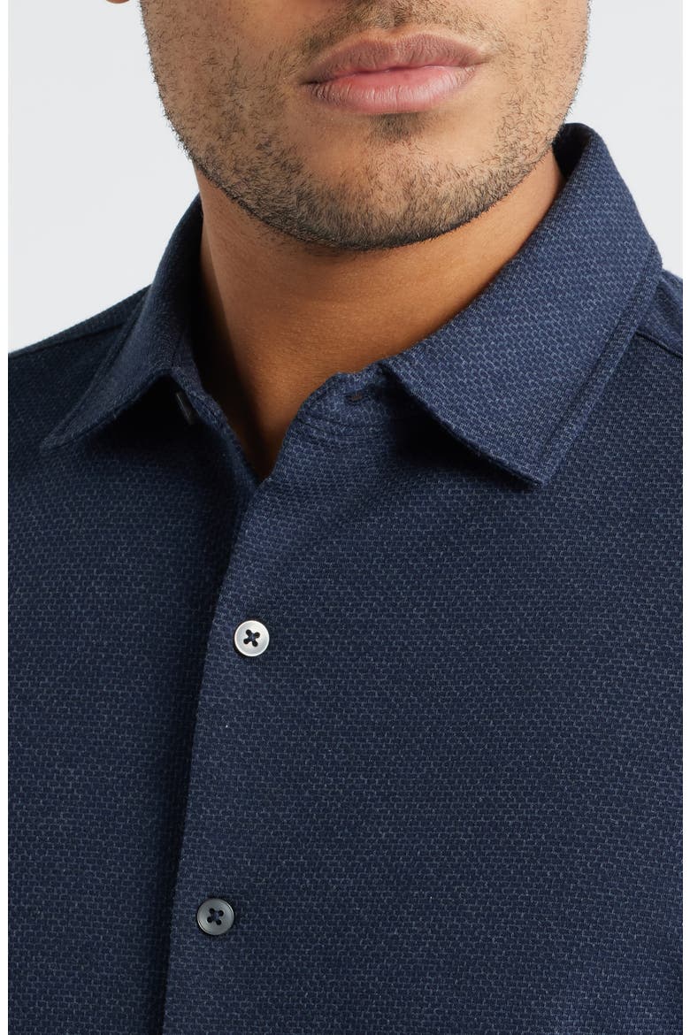 Keyes Slim Fit Microprint Short Sleeve Knit Button-Up Shirt, Alternate, color, NAVY