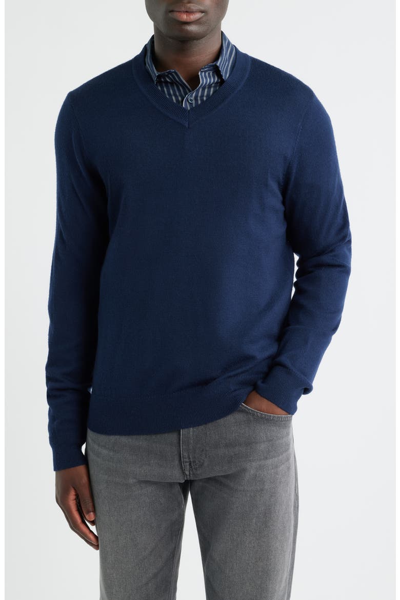 Merino Wool V-Neck Sweater, Main, color, NAVY IRIS