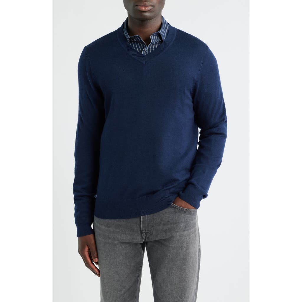 Nordstrom Merino Wool V-neck Sweater In Blue
