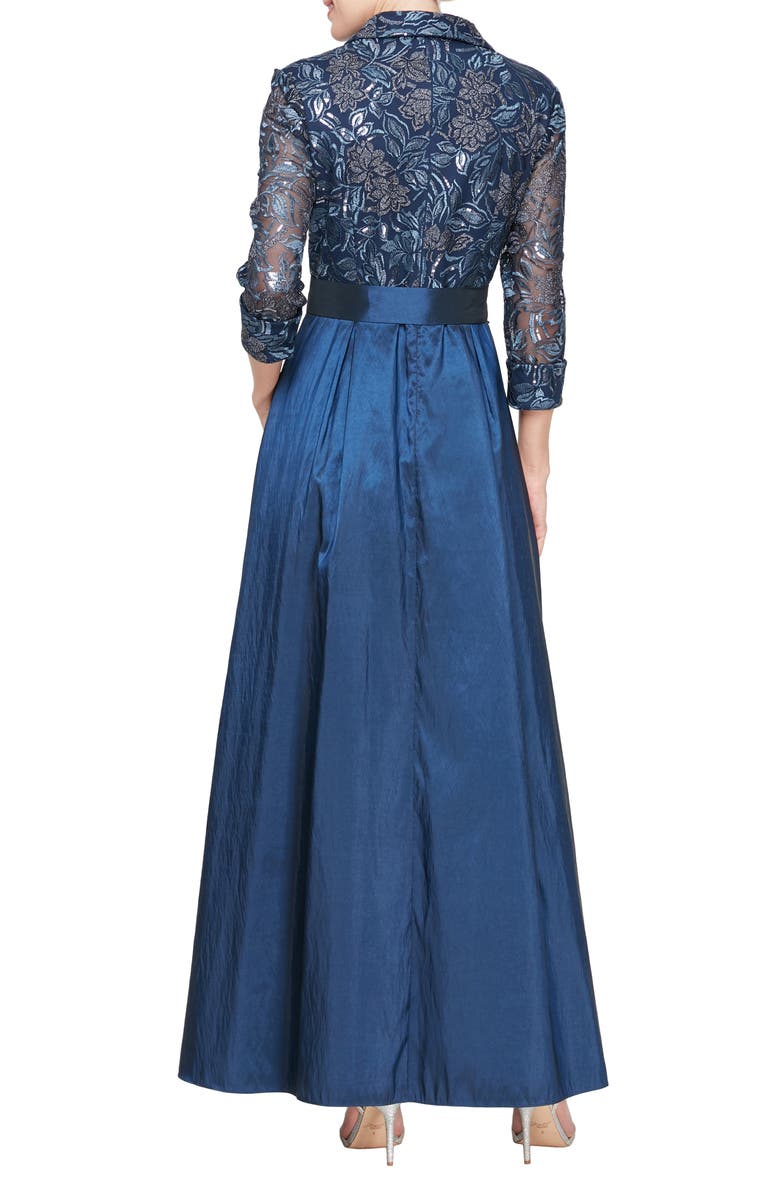 Alex Evenings Embroidered A-Line Cocktail Dress, Alternate, color, Navy