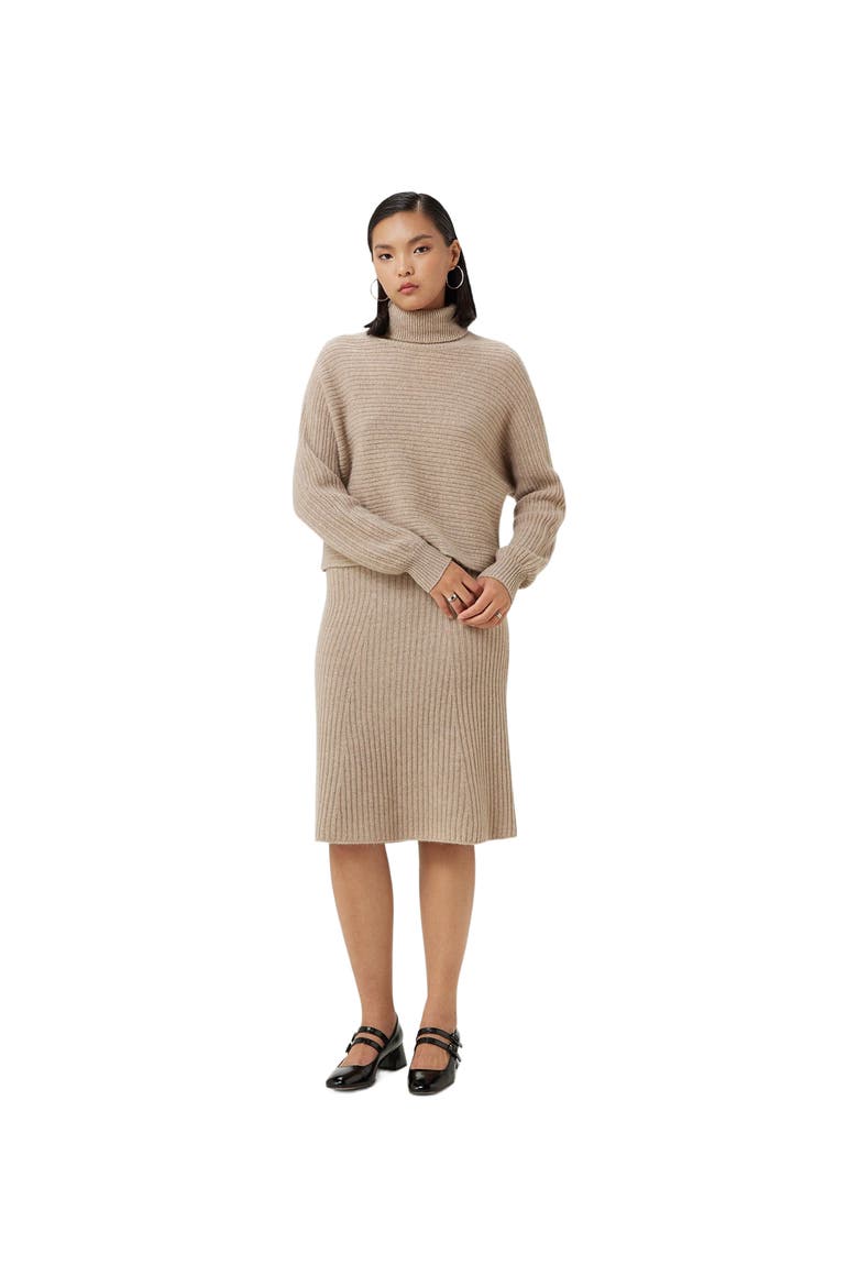Cashmere Cropped T-Neck Sweater, Alternate, color, warm grey