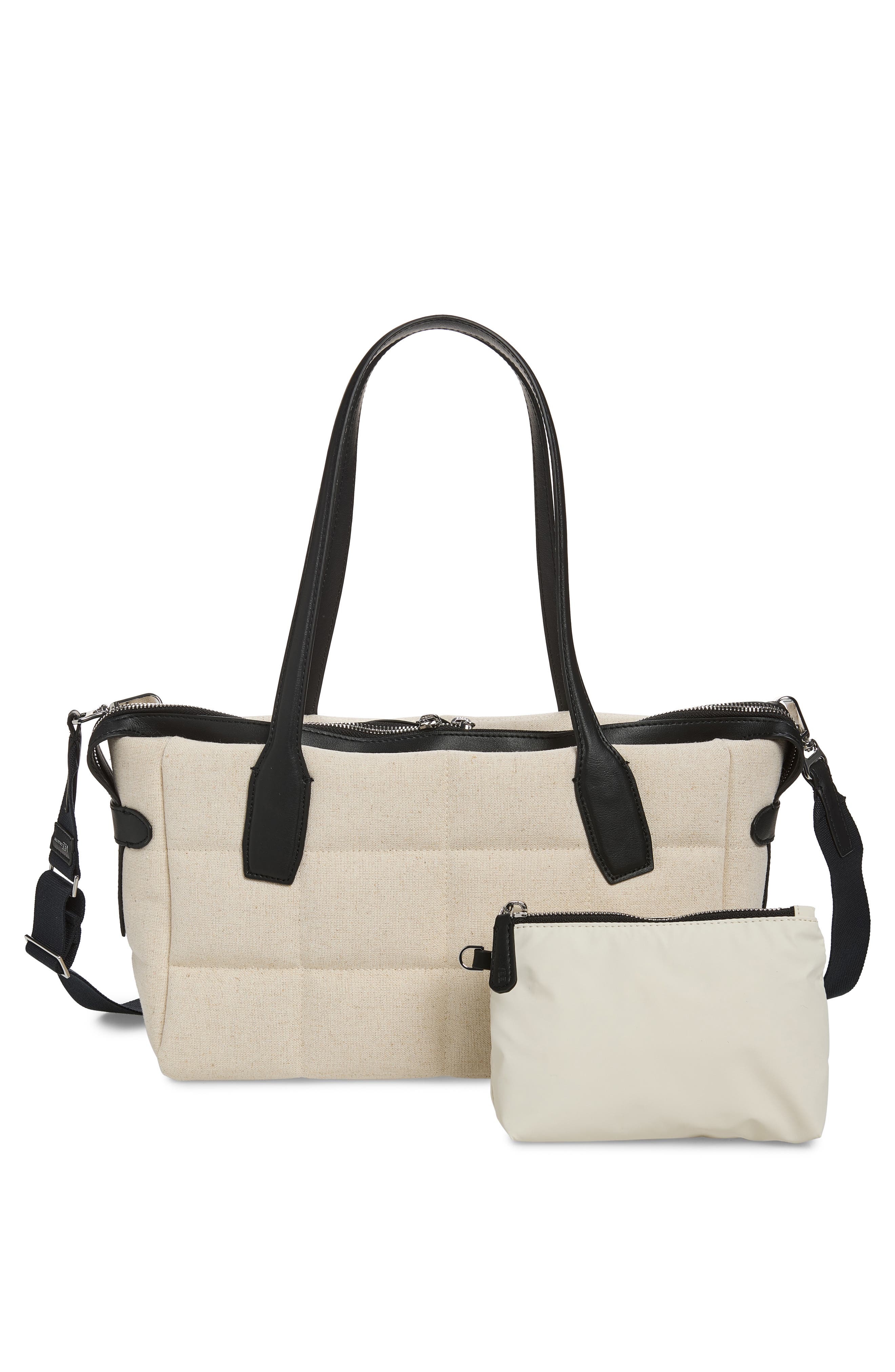 VeeCollective Small Tela Quilted Tote, Alternate, color, Natural Canvas / Black