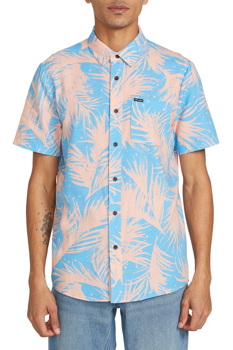 Mas Palmas Short Sleeve Button-Up Shirt, Main, color, BLUE