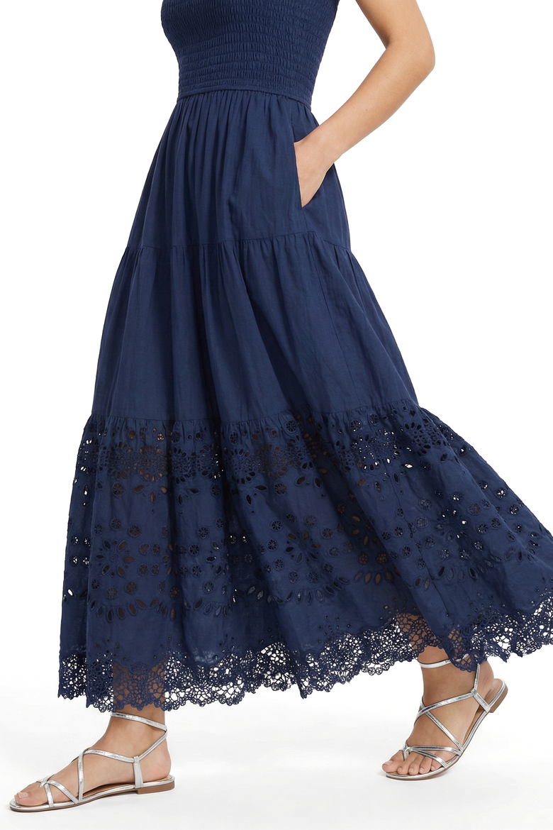 Kristen Sleeveless Smocked Eyelet Midi Dress, Alternate, color, Navy Calypso Eyelet