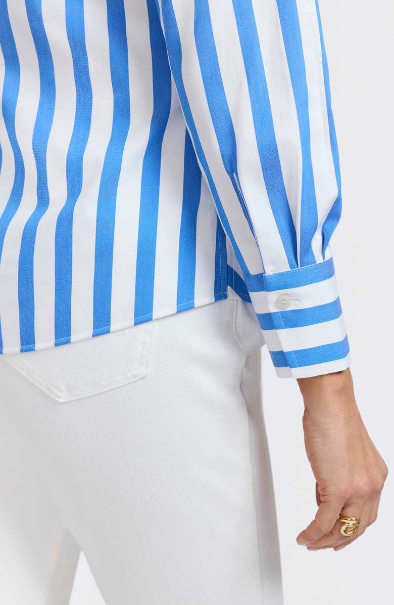 Foxcroft Mary Stripe Long Sleeve Cotton Sateen Button-Up Shirt, Alternate, color, Cobalt Blue/ White