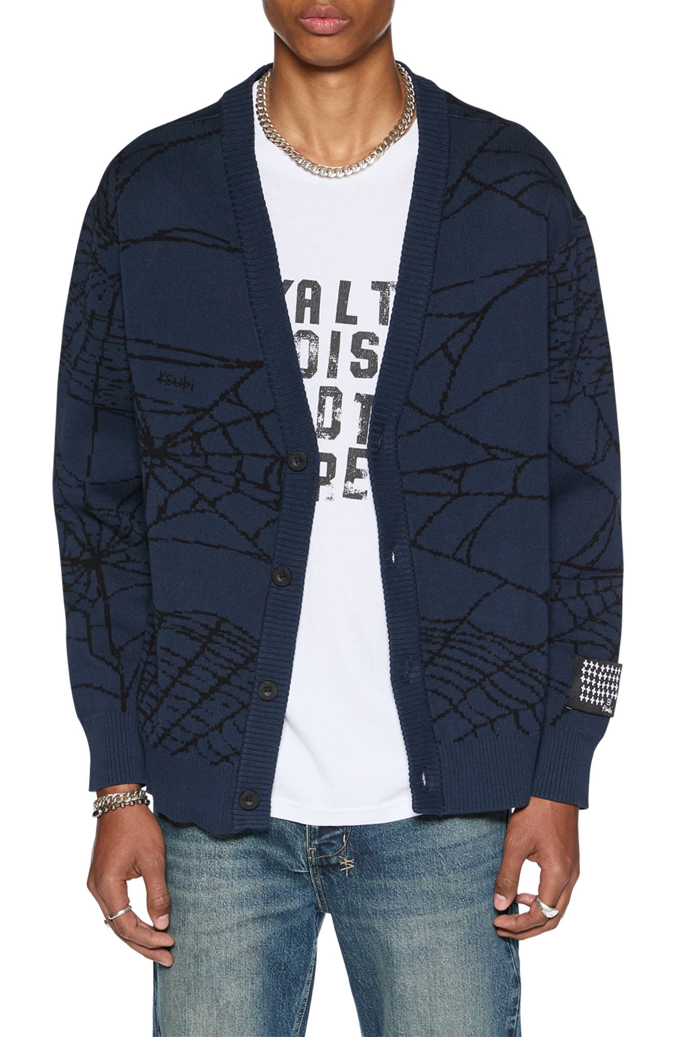 Ksubi Gasoline Lies Knit V-Neck Cardigan in Blue 