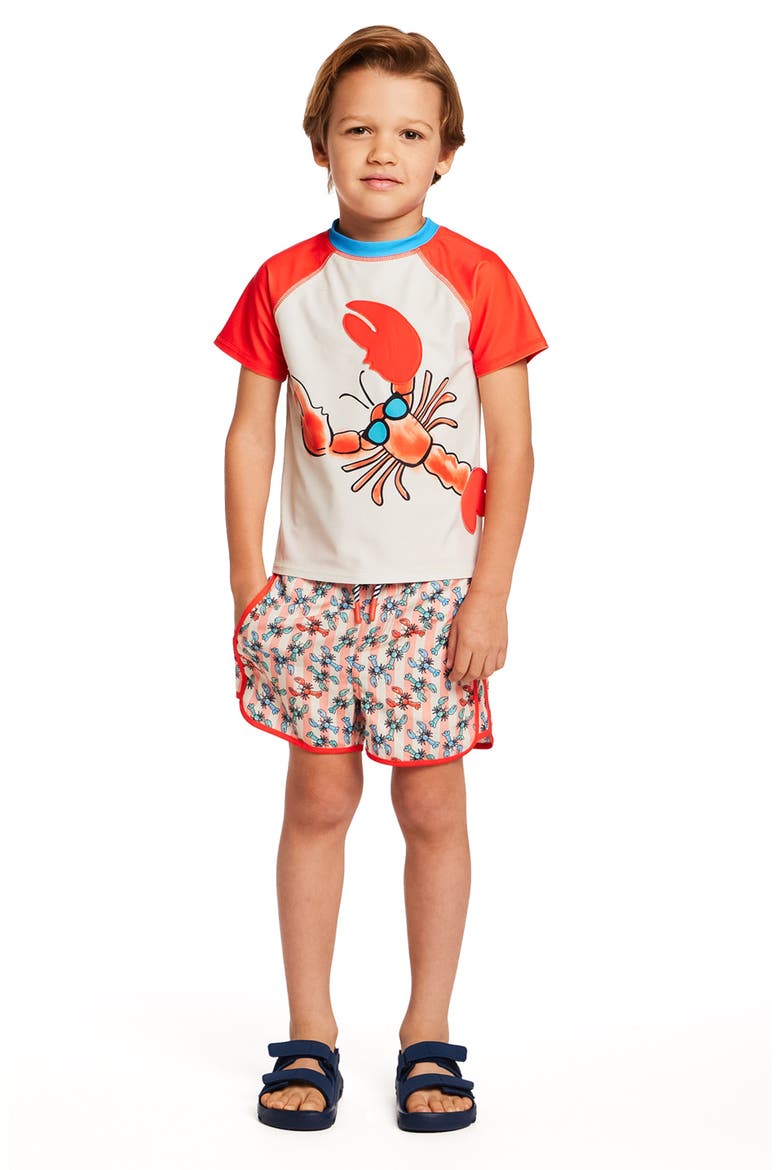 Kids' Skater Dog T-Shirt & Swim Shorts Set, Alternate, color, ORANGE LOBSTER