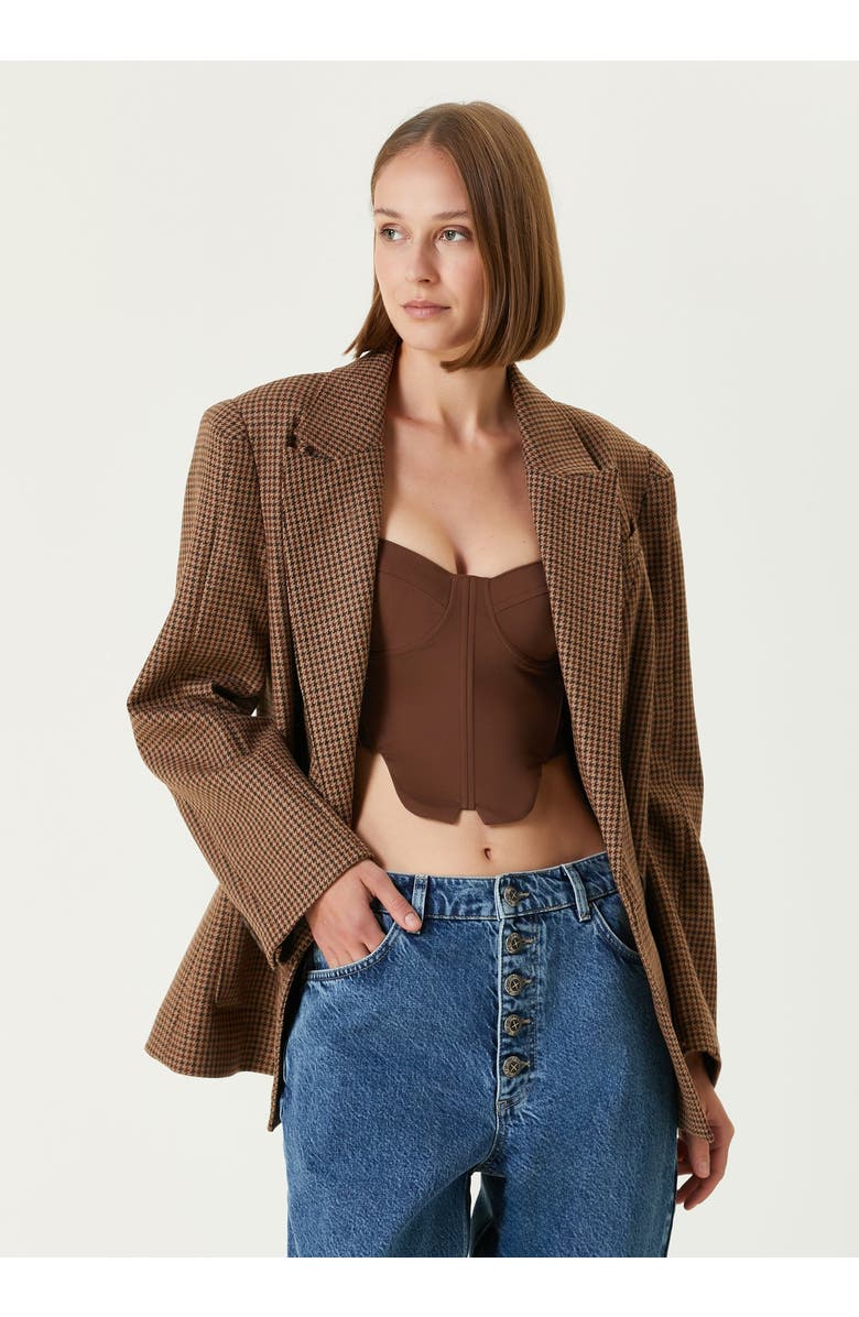 PCFG Cotton Big Shoulder Women Blazer Jacket, Alternate, color, Brown