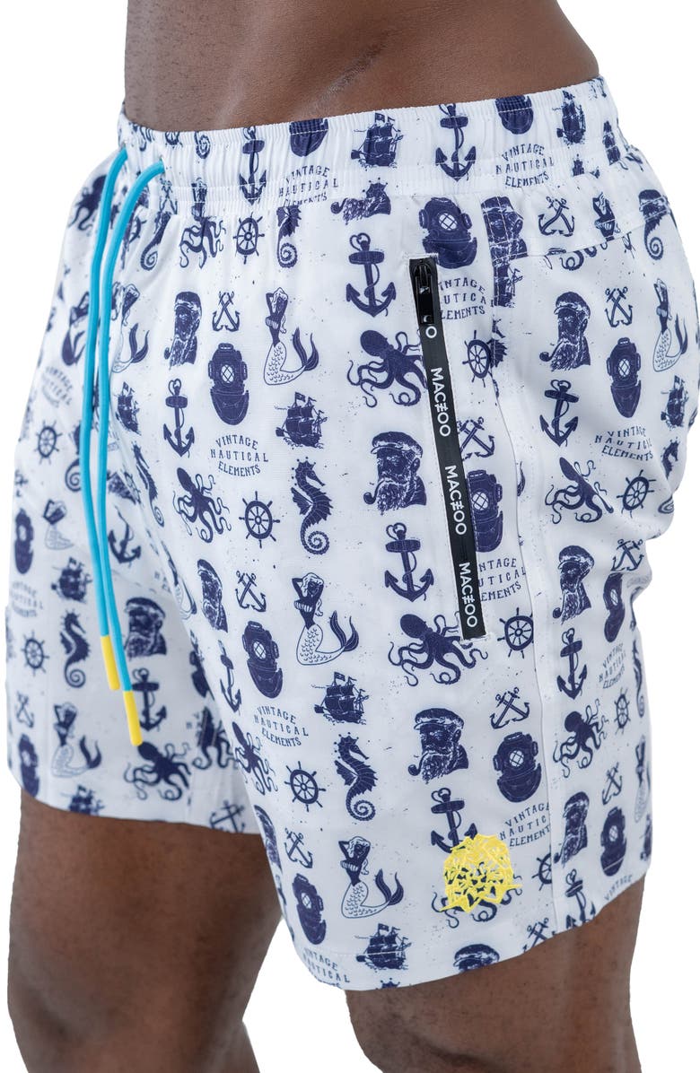 Maceoo Swim Lion Nautical Swim Trunks, Alternate, color, White