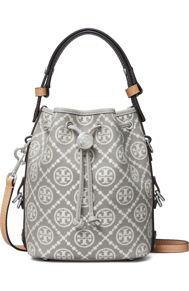 Tory Burch Mini T Monogram Jacquard Utility Bucket Bag, Main, color, Gray