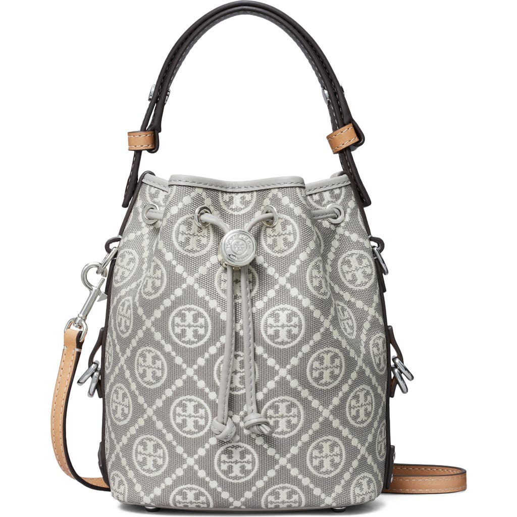 Tory Burch Mini T Monogram Jacquard Utility Bucket Bag In Gray