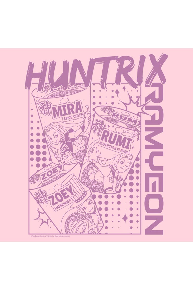 Junior's KPop Demon Hunters Zoey Mira and Rumi Ramyeon  Graphic T-Shirt, Alternate, color, Light Pink