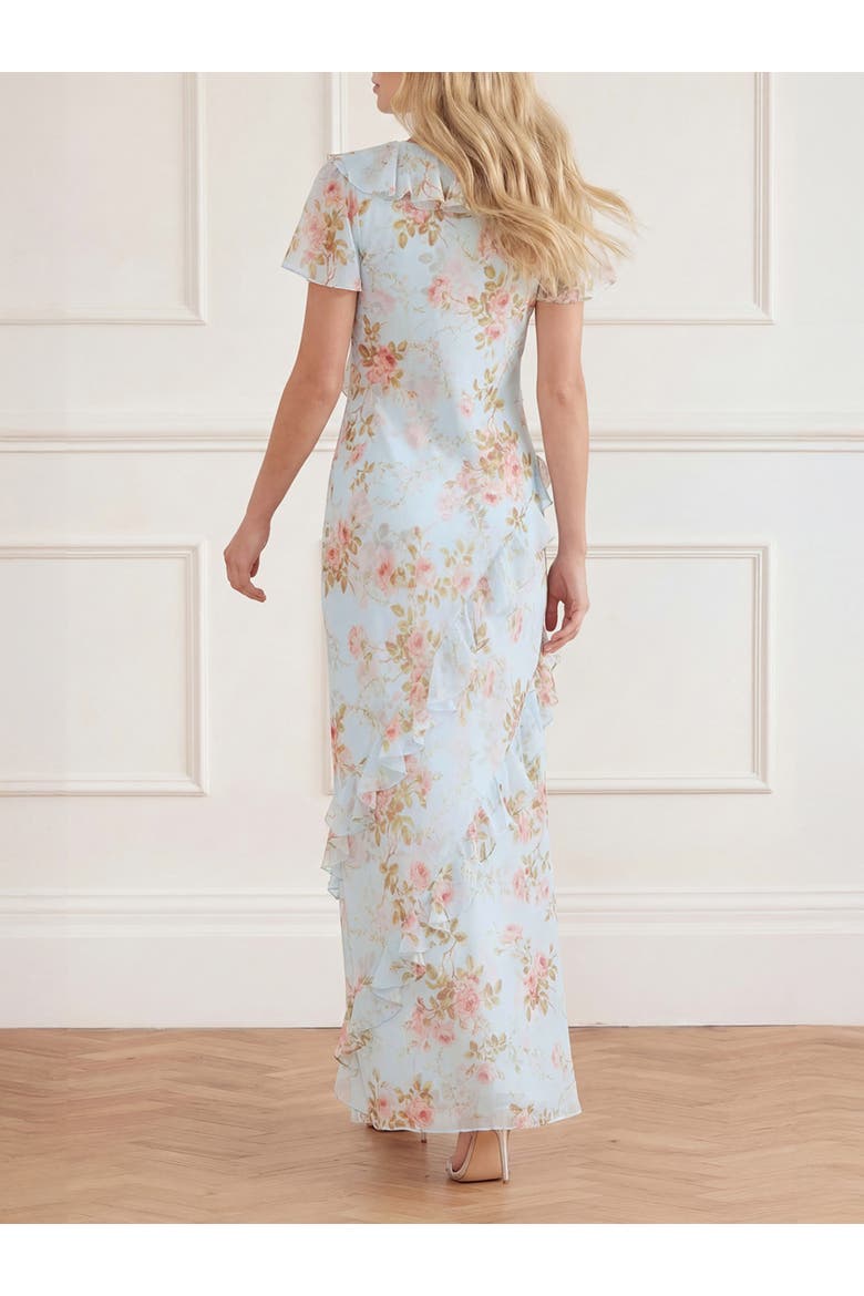 Summer's Rose Georgette V-neck Gown, Alternate, color, Aqua