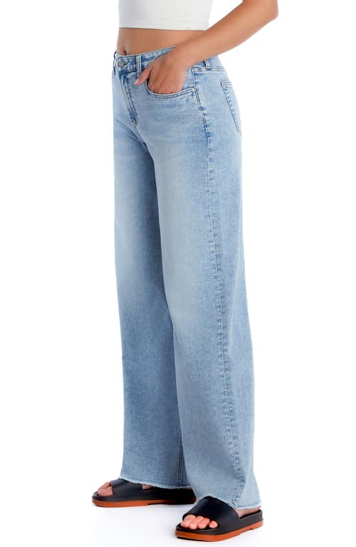 Hint Of Blu Happy Shaggy High Waist Raw Hem Wide Leg Jeans In City Denim