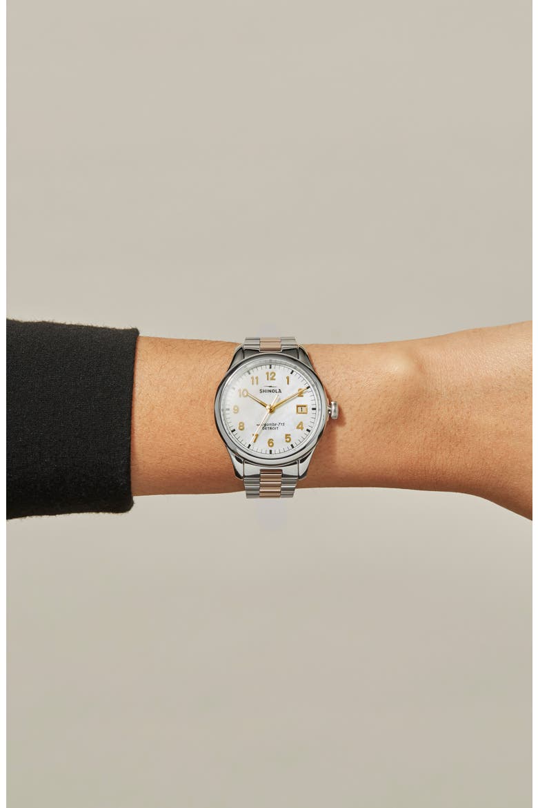 The Vinton Bracelet Watch, 38mm, Alternate, color, SILVER/ MOP/ GOLD
