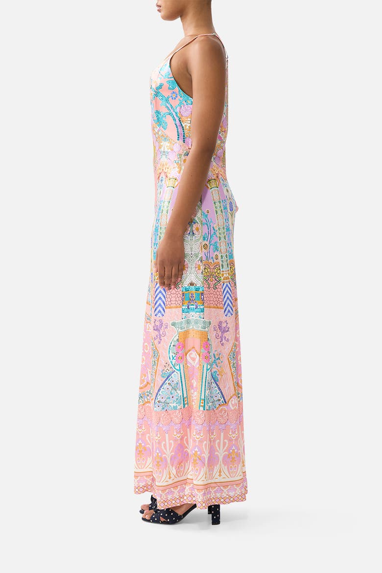 V Neck Full Length Bias Slip Dress, Alternate, color, Howdy Gaudi