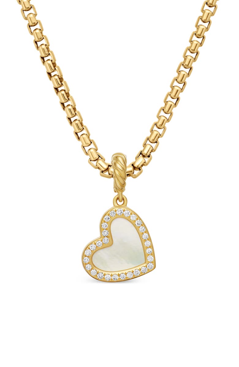 David Yurman Elements Mother of Pearl Heart Amulet in 18K Yellow Gold with Diamonds, Alternate, color, 
