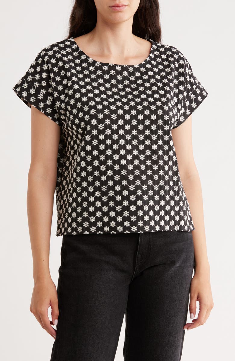 Bobeau Daisy Print Short Sleeve Top, Main, color, Black / Ivory