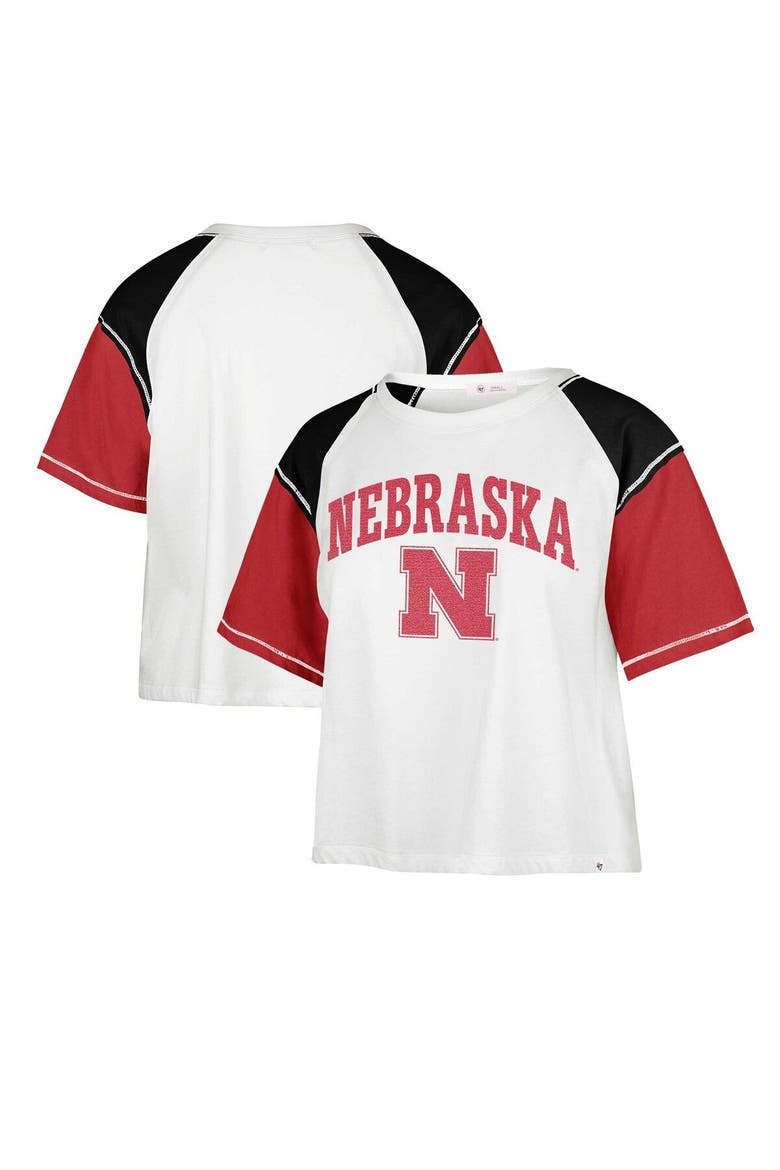 Women's '47 White Nebraska Huskers Serenity Gia Cropped T-Shirt, Main, color, White