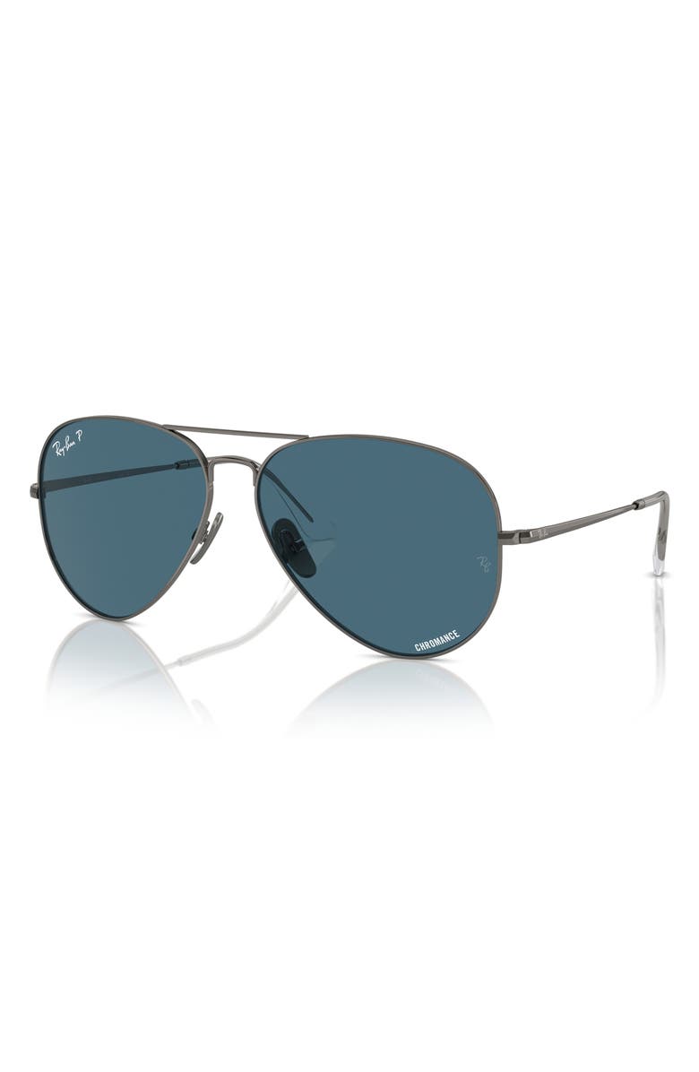 Ray-Ban 58mm Polarized Oversize Pilot Sunglasses, Alternate, color, Polar Blue