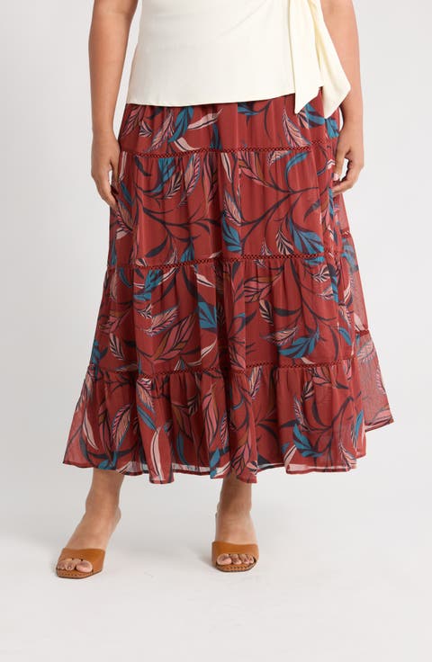 Smocked Tiered Midi Skirt (Plus)