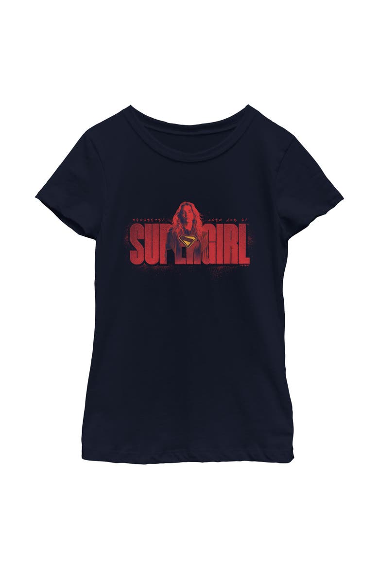 Girls Supergirl Kara and Kryptonese T Shirt, Main, color, Navy Blue