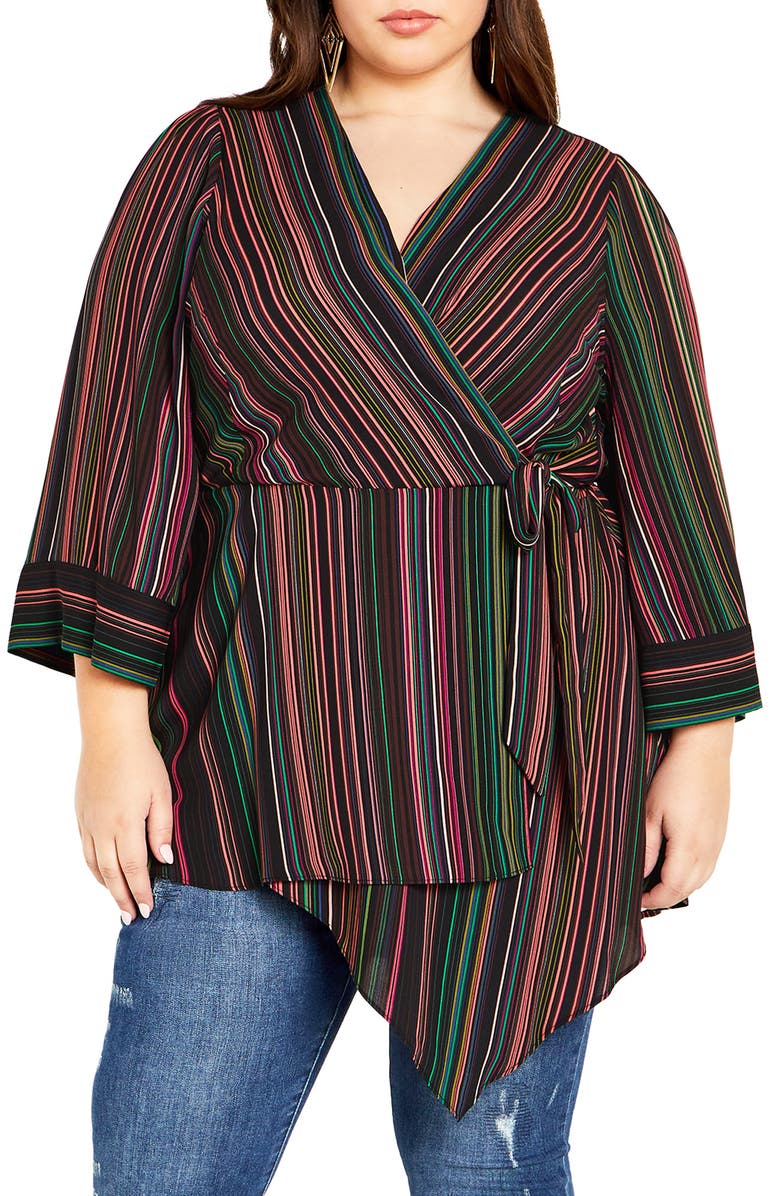 City Chic Jemma Stripe Wrap Tunic Top, Main, color, 