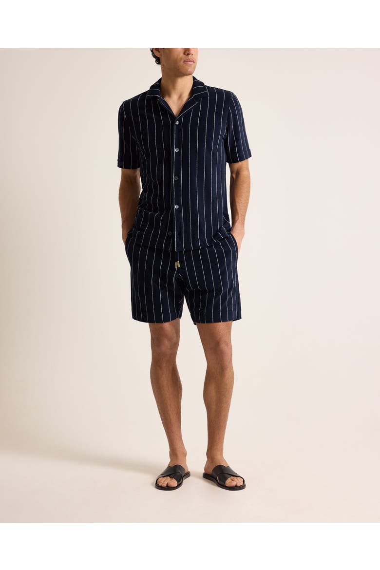 Trevone Towelling Classic Fit Stripe Towelling Sweat Shorts, Main, color, NIGHT IRIS/WHITE SAND