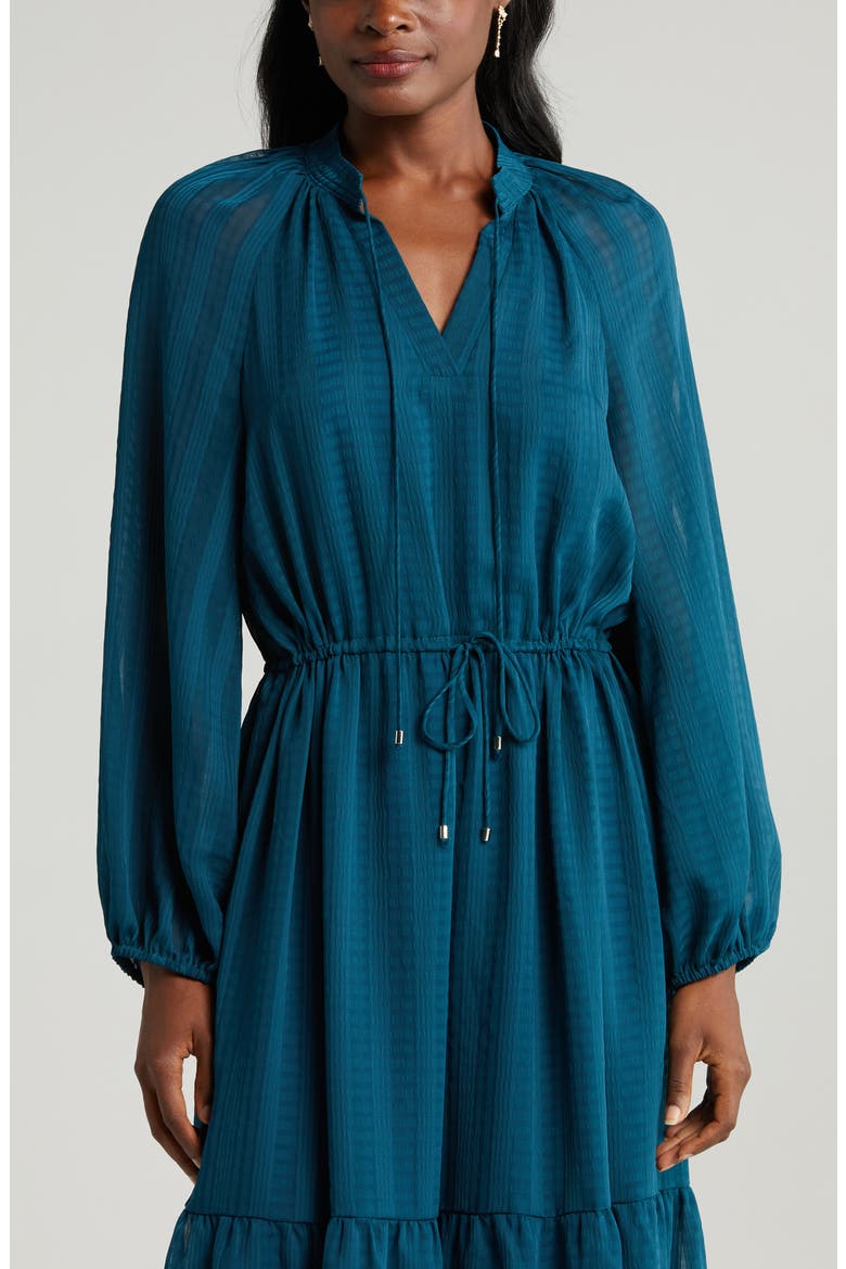 Mandarine Long Sleeve Tiered Midi Dress, Alternate, color, TEAL