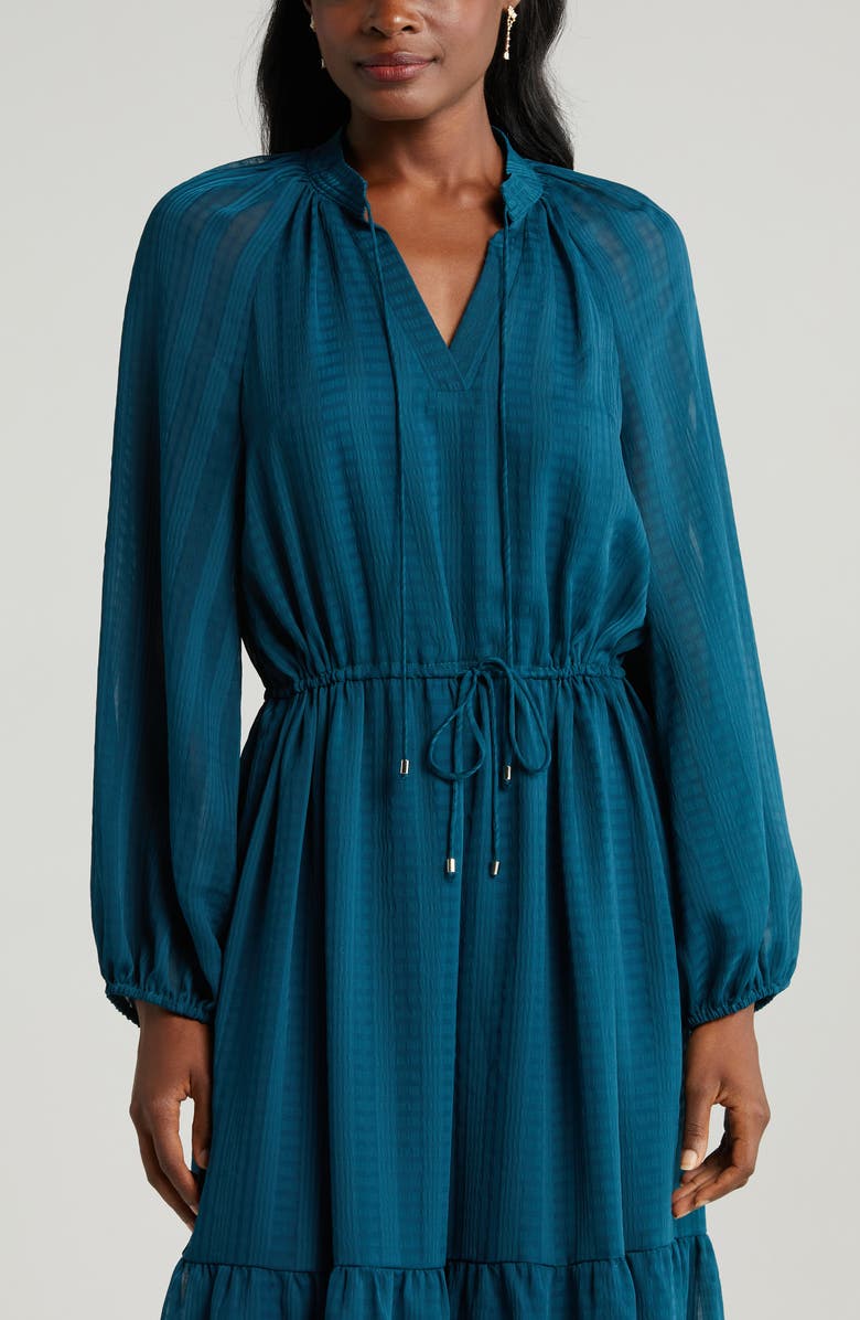 Julia Jordan Mandarine Long Sleeve Tiered Midi Dress, Alternate, color, Teal