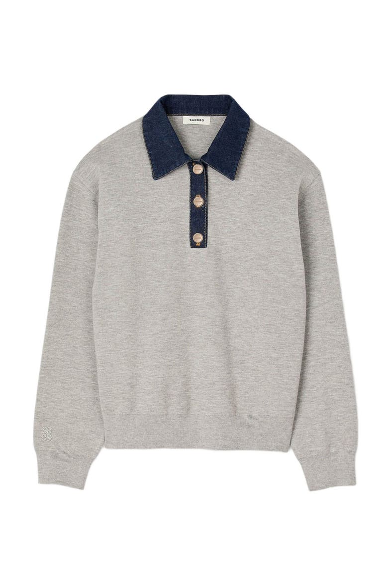 Sweater with denim collar, Alternate, color, Grey