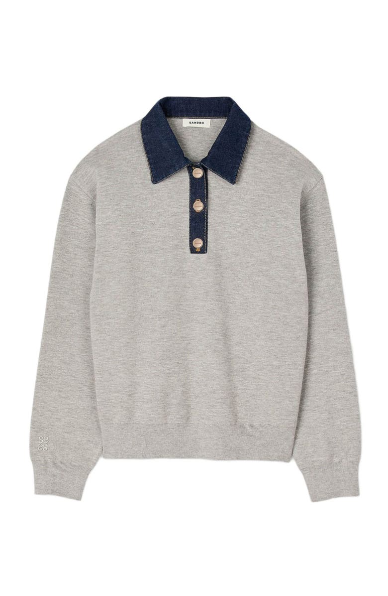 SANDRO Sweater with denim collar, Alternate, color, Grey