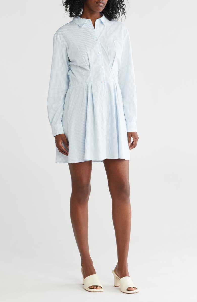 Steve Madden Stripe Pleated Waist Long Sleeve Shirtdress, Main, color,