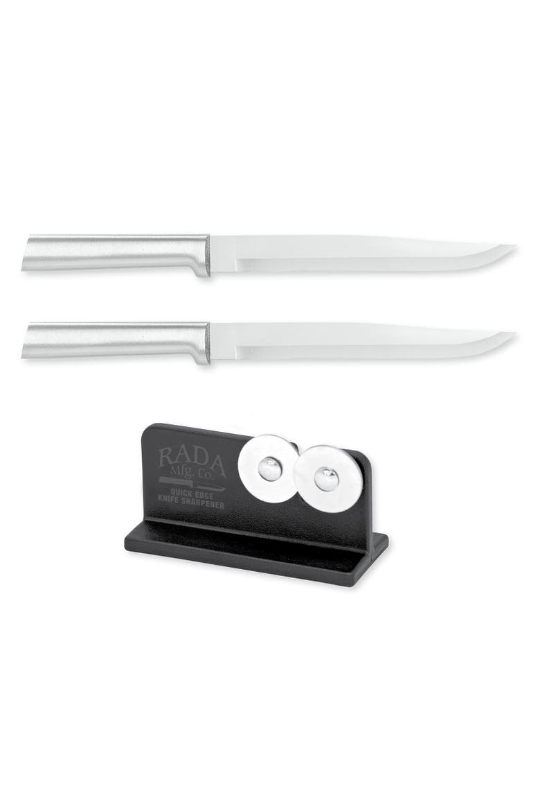 Cutlery 7-Inch Slicer Knife Set of 2 & Quick Edge Knife Sharpener, Main, color, Silver