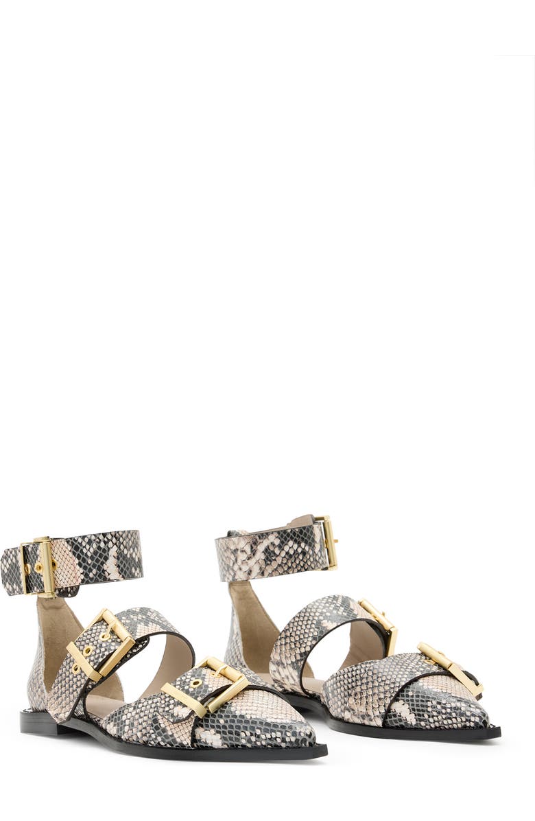 AllSaints Sutton Snakeskin Embossed Pointed Toe Flat, Main, color, Flow Ecru White
