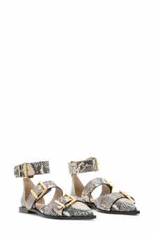 AllSaints Sutton Snakeskin Embossed Pointed Toe Flat