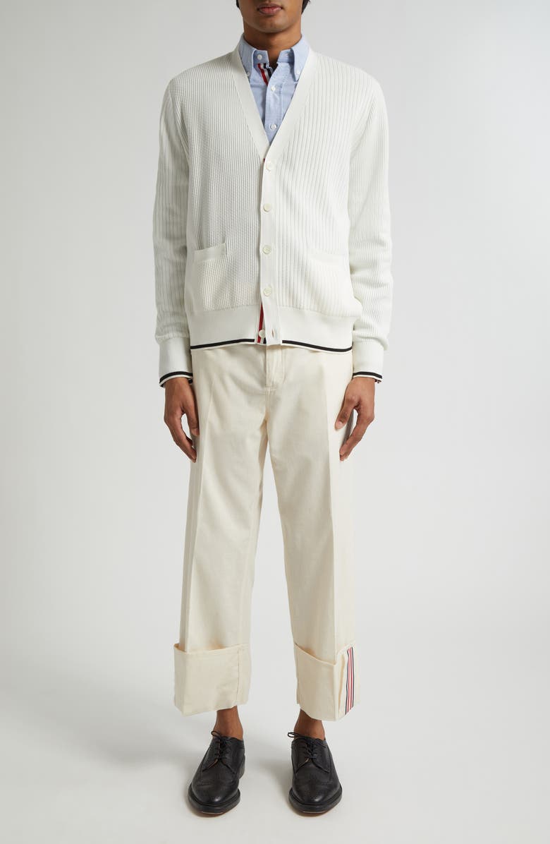 Thom Browne Mixed Stitch Cotton Cardigan, Alternate, color, 
