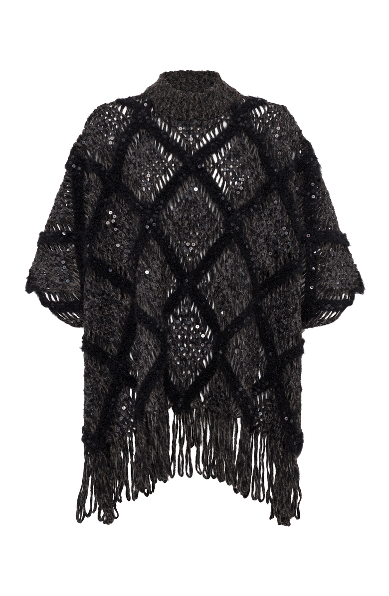Brunello Cucinelli Wool and alpaca knit poncho with dazzling macro argyle embroidery, Main, color,