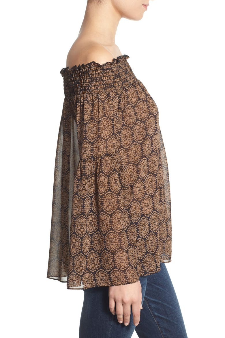 Print Off the Shoulder Top, Alternate, color, BROWN/ BLACK